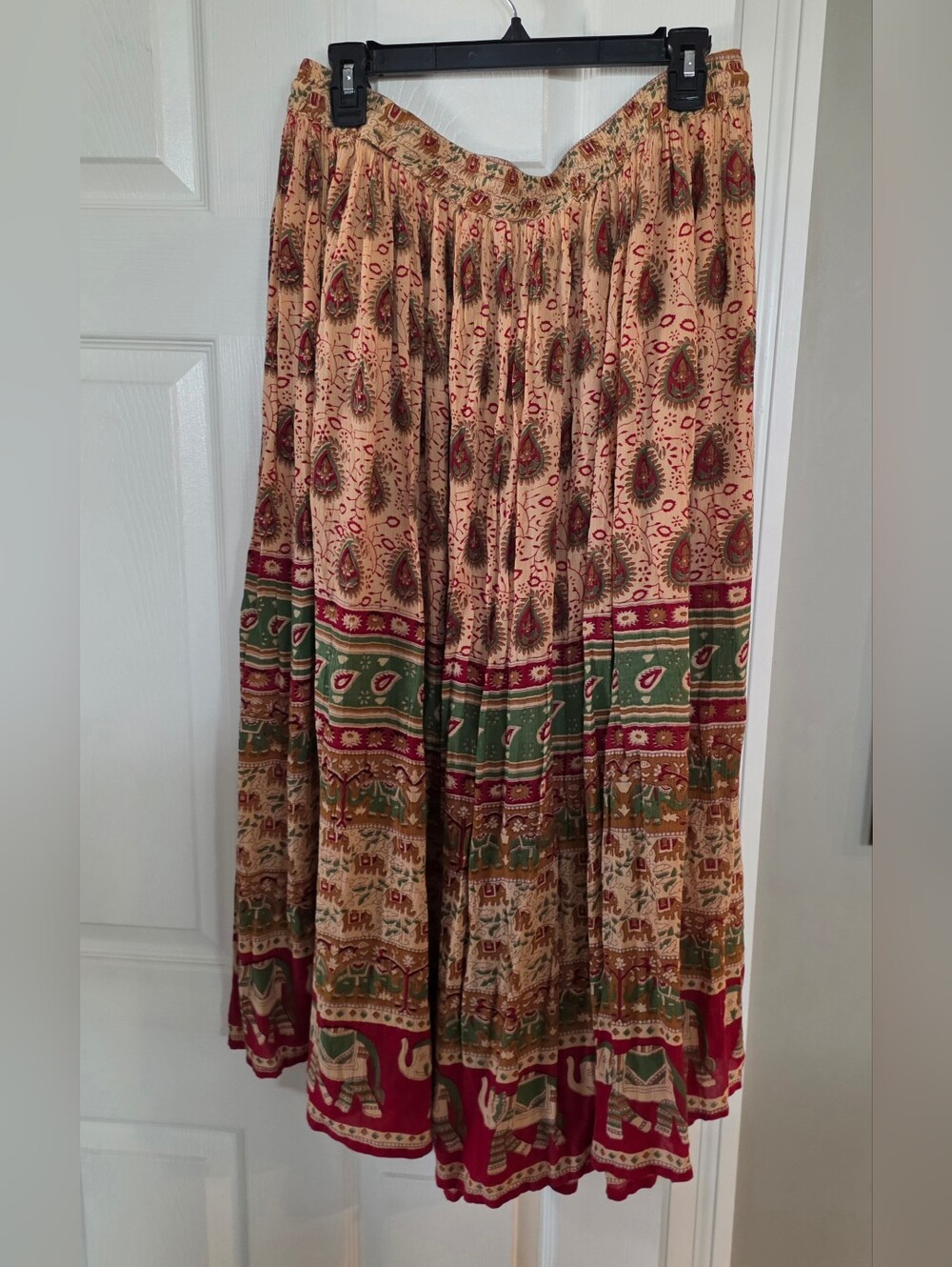 Gypsy Rose Bohemian Tiered Maxi Elephant Print Elastic Waist With Bells Skirt 1X